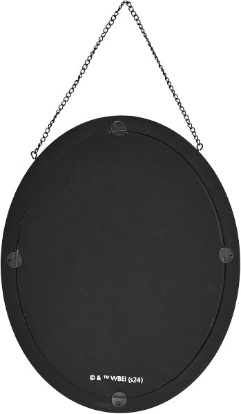 Black round sign with chain on a white background