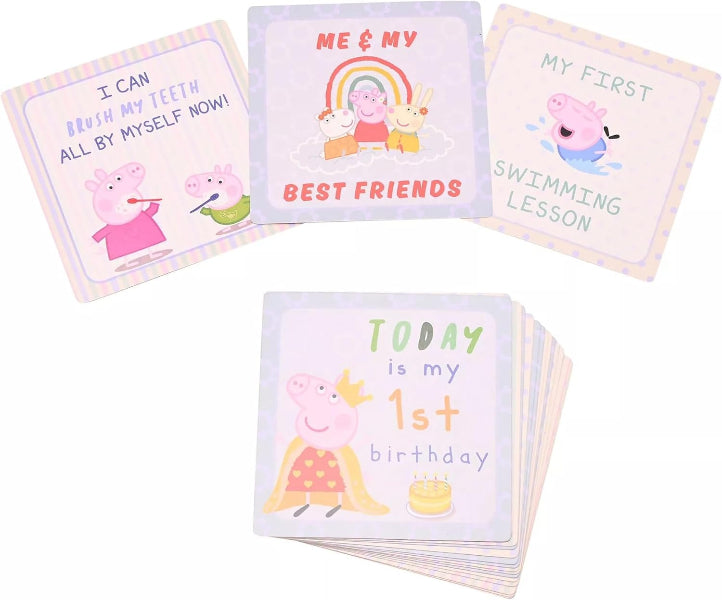 Set of children's milestone cards featuring Peppa Pig on a white background