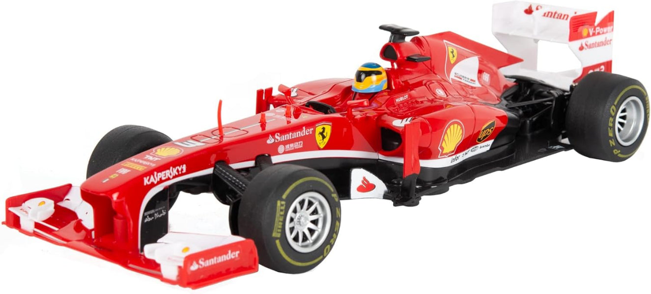 Red Formula 1 car model with visible branding on a white background