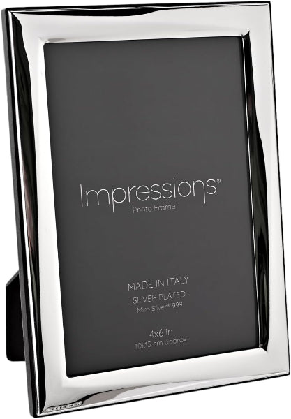 Silver photo frame with 'Impressions' branding on a white background