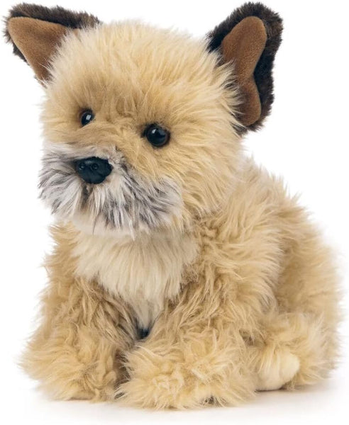 Plush toy resembling a fox with brown ears and beige body on a white background