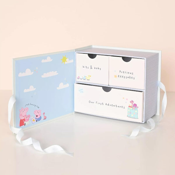 Storage box with cartoon designs on a light beige background