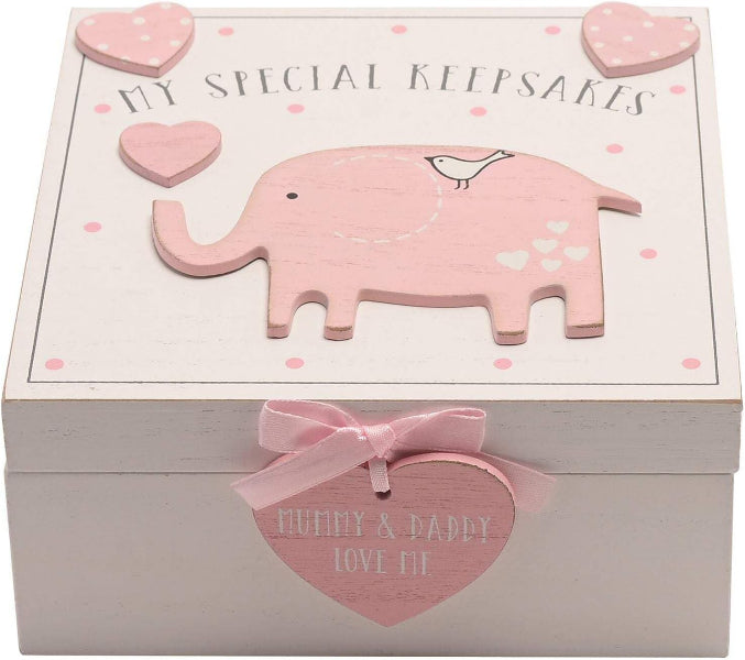 Petit Cheri My Special Keepsake Box Pink Elephant Design 16cm