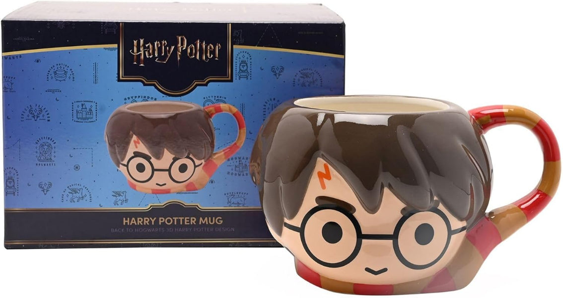 Harry Potter mug with character design in front of packaging