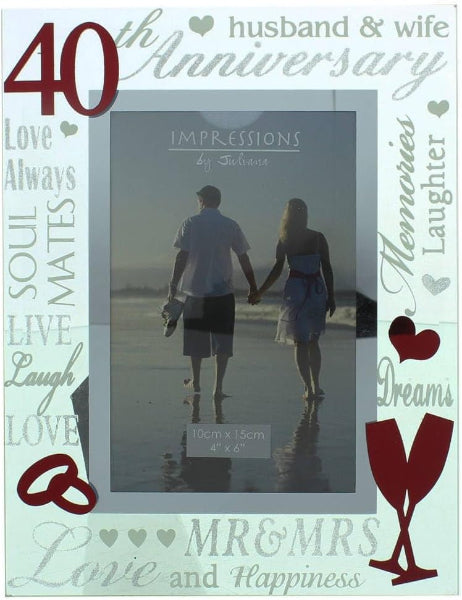 40th anniversary photo frame with couple on beach