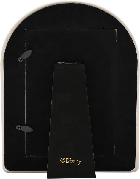 The back of a black arched picture frame with a gold Disney copyright logo on the stand, set against a white background.