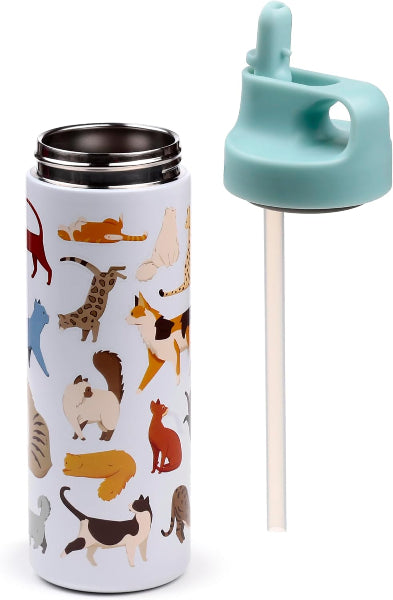 Tumbler with animal pattern and blue lid on a white background
