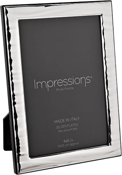 Silver photo frame with 'Impressions' branding on a white background