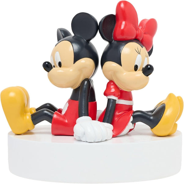 Mickey and Minnie Mouse figurines on a white base