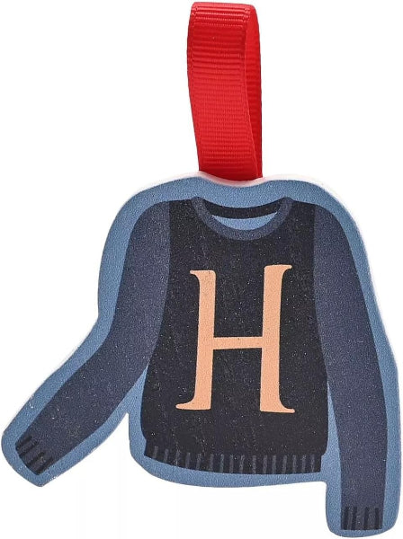 Sweater-shaped ornament with letter 'H' on a white background