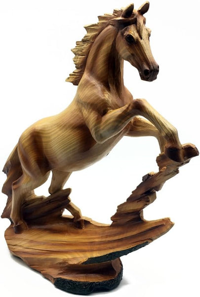 Wooden horse sculpture on a white background