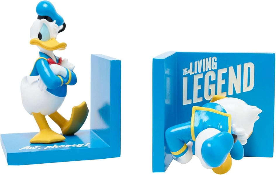 Donald Duck figurine with 'The Living Legend' text on a blue background