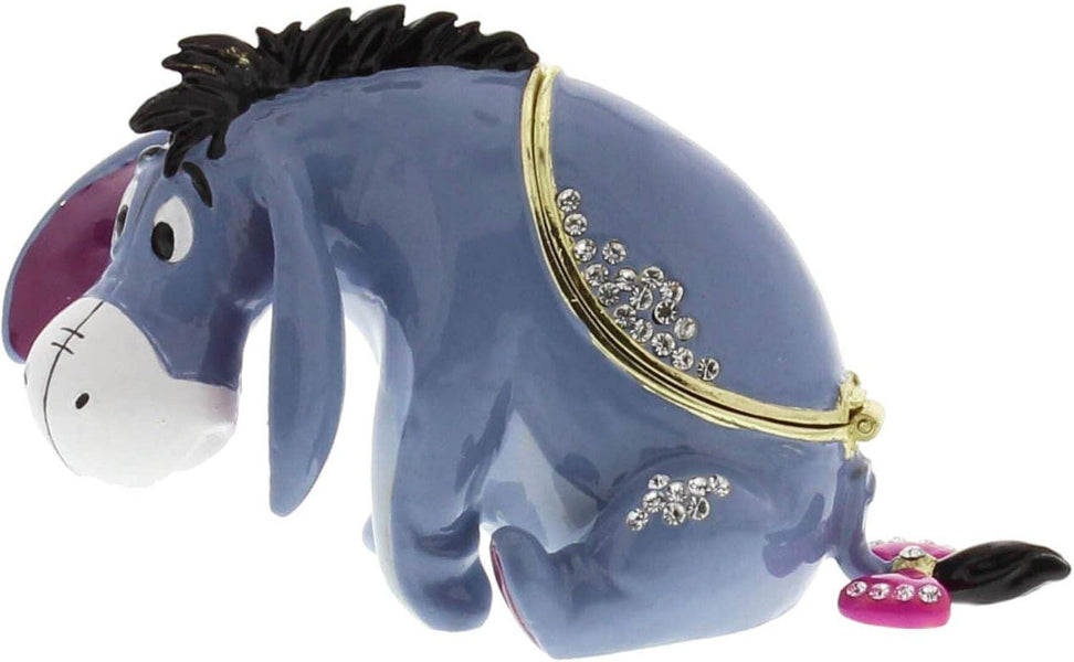 Blue donkey-shaped trinket box with decorative elements on a white background