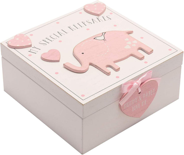 Petit Cheri My Special Keepsake Box Pink Elephant Design 16cm