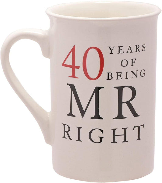 Amore by Juliana 40th Set of 2 China Mugs 'Mr Right & Mrs Always Right'