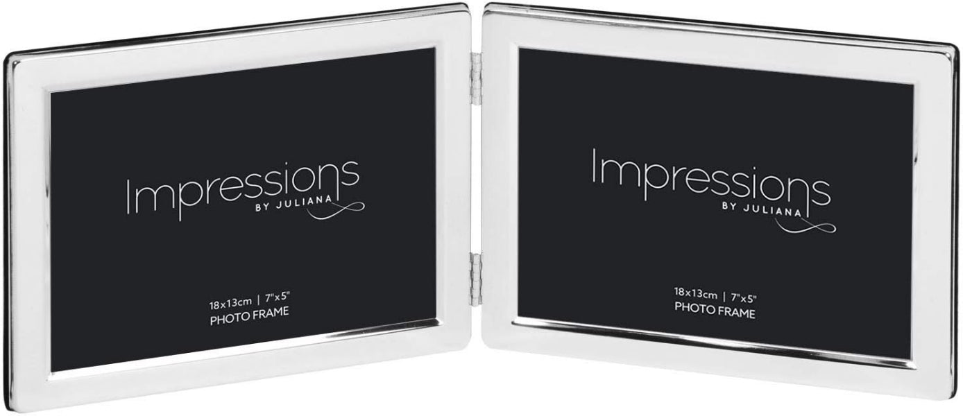 Two silver photo frames with 'Impressions by Juliana' branding on a black background.