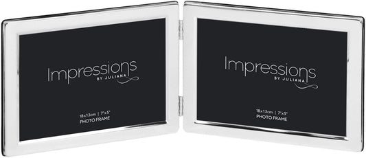 Two silver photo frames with 'Impressions by Juliana' branding on a black background.