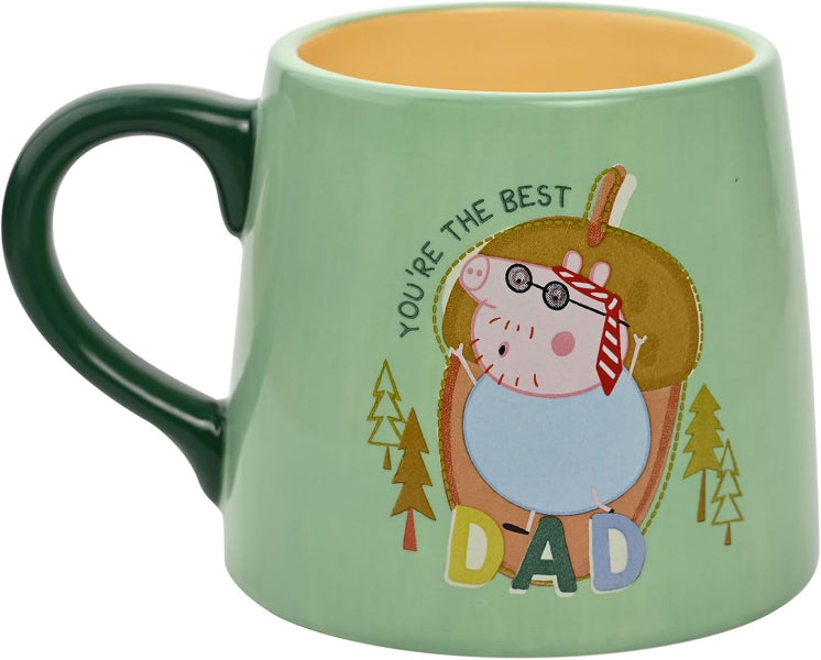 Green mug with cartoon character and text 'You're the best DAD' on a white background