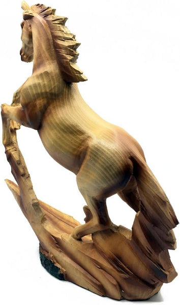 Wooden horse sculpture on a white background