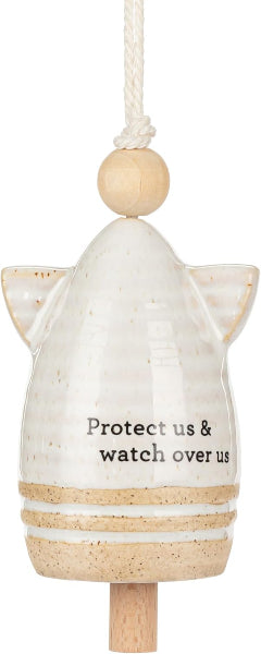 Decorative hanging cat-shaped ornament with text on a white background