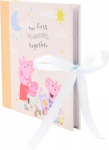 Children's book titled 'our first adventures together' with Peppa Pig illustrations on a white background