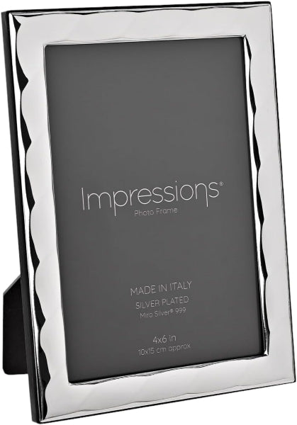 Silver photo frame with 'Impressions' branding on a white background
