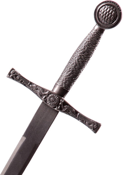 Decorative sword with ornate hilt on a white background