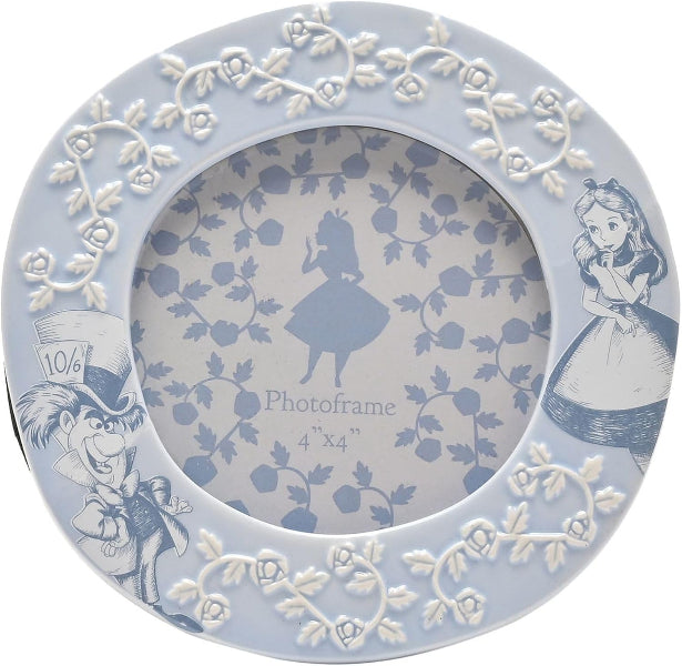 Decorative photo frame with Alice in Wonderland design on a white background