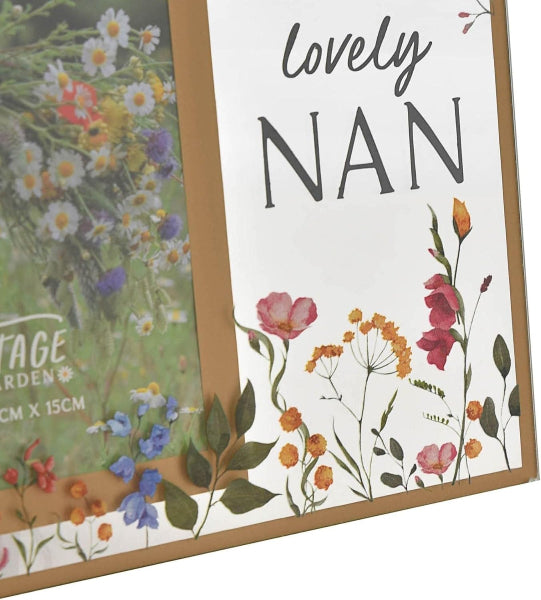 Floral card with 'Lovely NAN' text and vintage garden design.