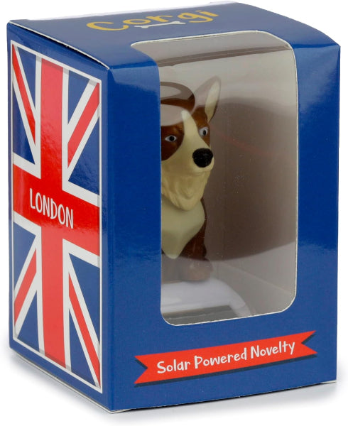 Solar powered novelty item in a blue box with a Union Jack design
