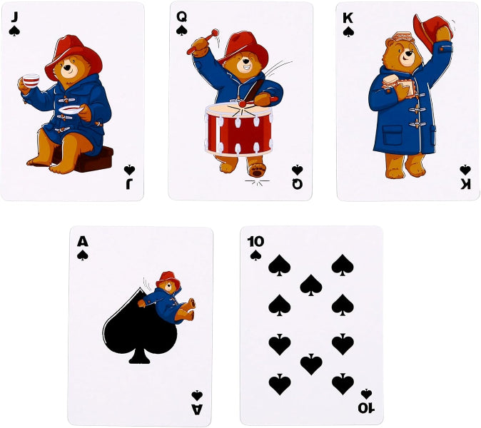Set of playing cards featuring a teddy bear in various poses on a white background
