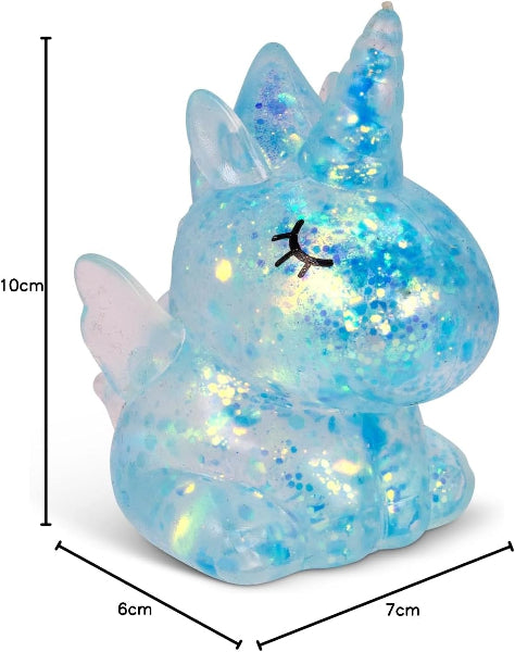 Unicorn-shaped night light with dimensions on a white background