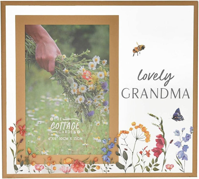 Decorative photo frame with floral design and 'lovely GRANDMA' text