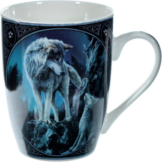 Mug with wolf design on a dark blue background