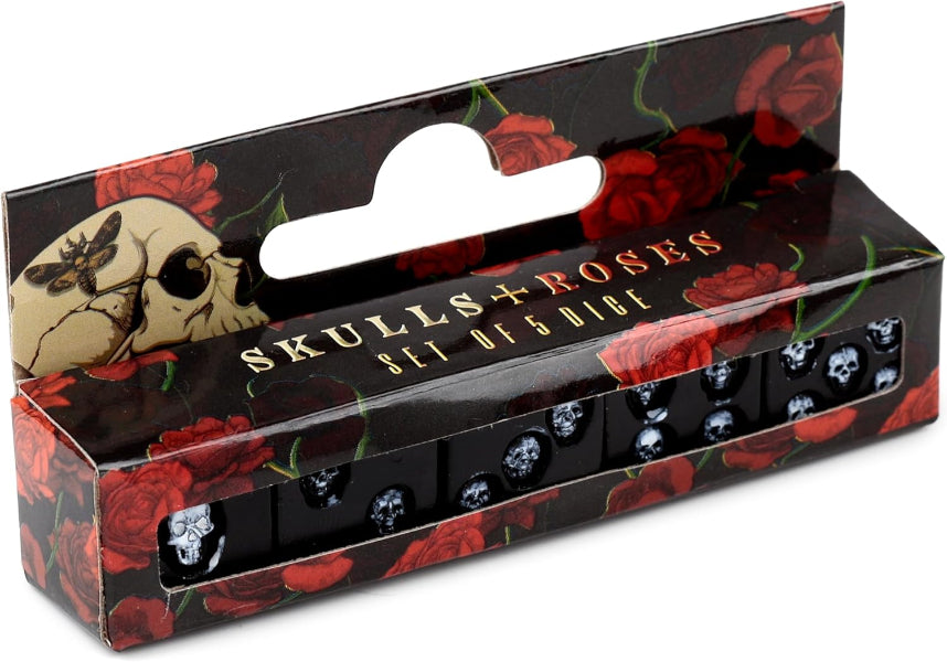 Skulls and Roses makeup set packaging with red roses and skull designs.