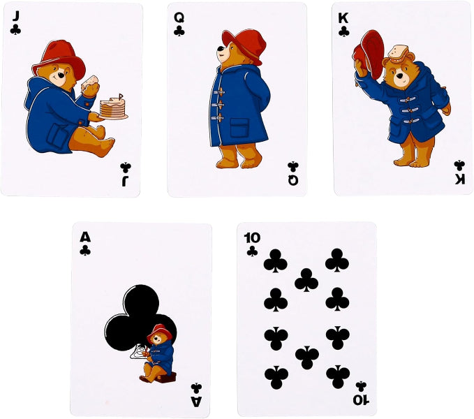 Set of playing cards featuring Paddington Bear in various roles.