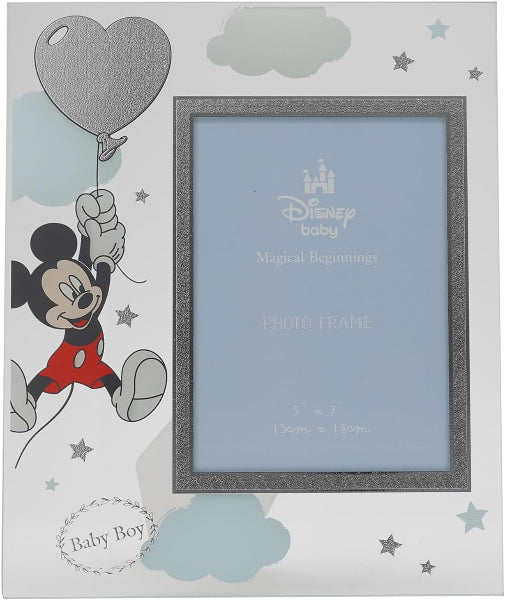 Disney baby photo frame with Mickey Mouse design on a light blue background