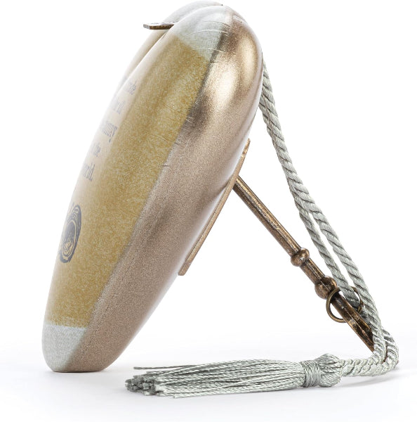 A traditional Chinese joss stick (laosong) with a metallic gold and silver textured body, a bronze-colored metal rod, and a light gray braided cord with a tassel, shown on a white background.
