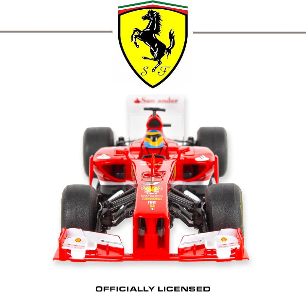 Model Formula 1 car with Ferrari logo on a white background