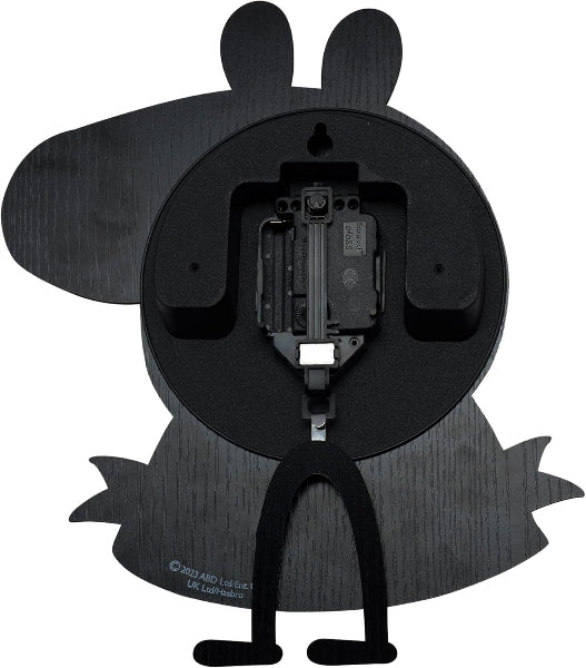 Black cartoon-style clock with rabbit design on a white background