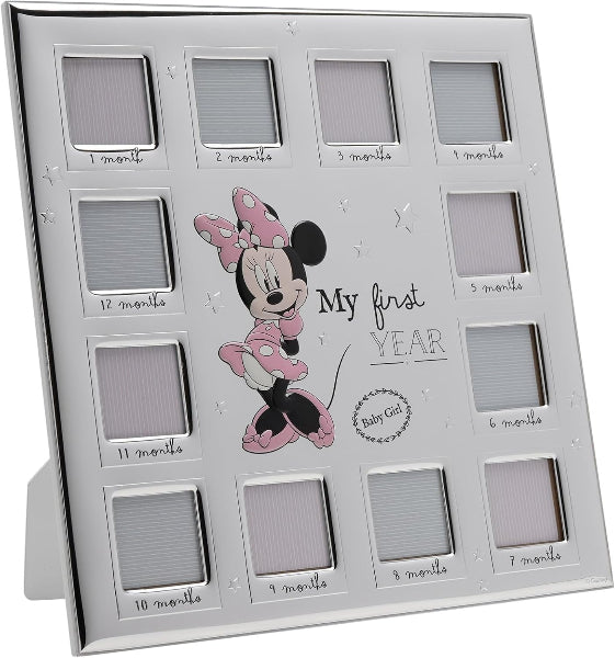 Baby photo frame with Minnie Mouse design for first year milestones