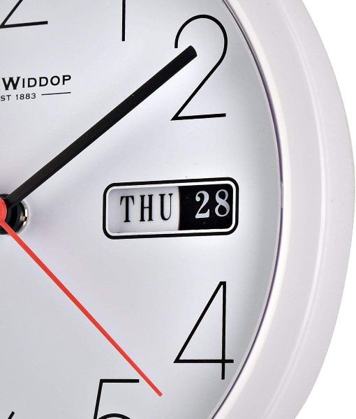 Widdop wall clock with date display on a white background