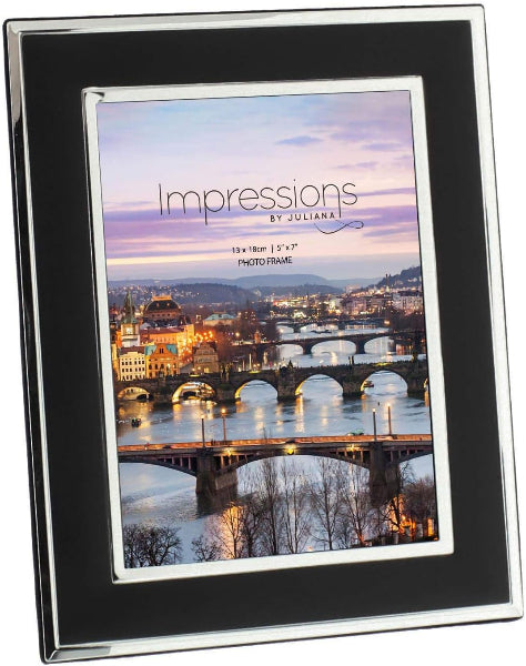 Photo frame with a scenic view of a bridge over a river, branded 'Impressions by Juliana'.