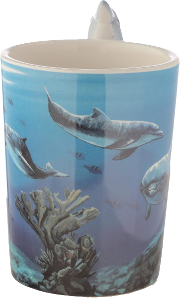 Tumbler with dolphin and coral design on a blue underwater background