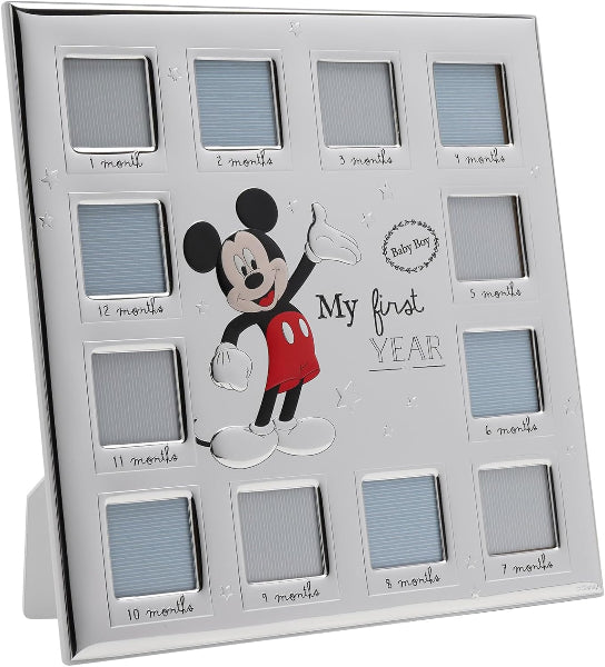 Baby photo frame with Mickey Mouse design for milestone photos, featuring text 'My first year'.
