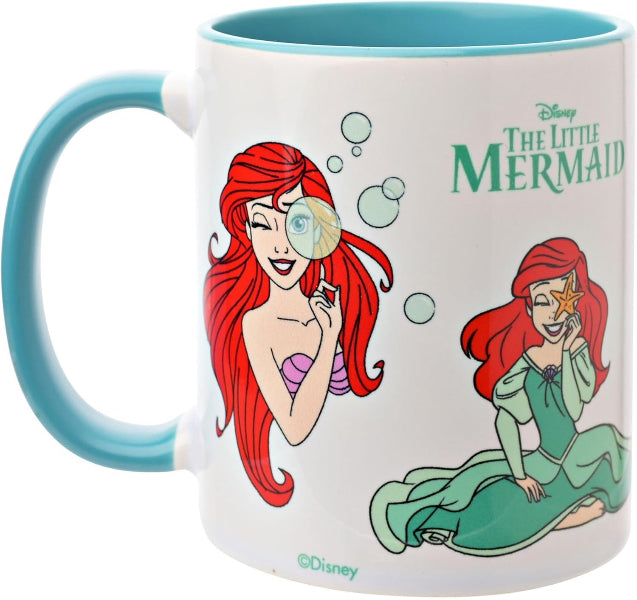 Mug featuring cartoon mermaid characters with 'The Little Mermaid' branding.