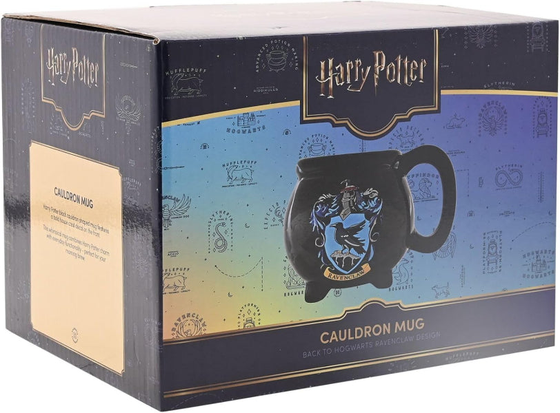 Box packaging of a Harry Potter Cauldron Mug with a blue and black design.