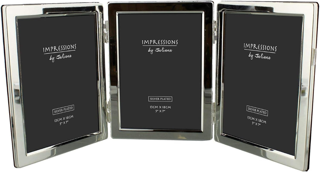 Three silver photo frames with 'Impressions by Juliana' branding on a black background.