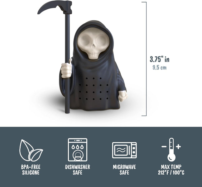 Decorative silicone product shaped like a hooded figure with a skull, holding a scythe, on a white background.