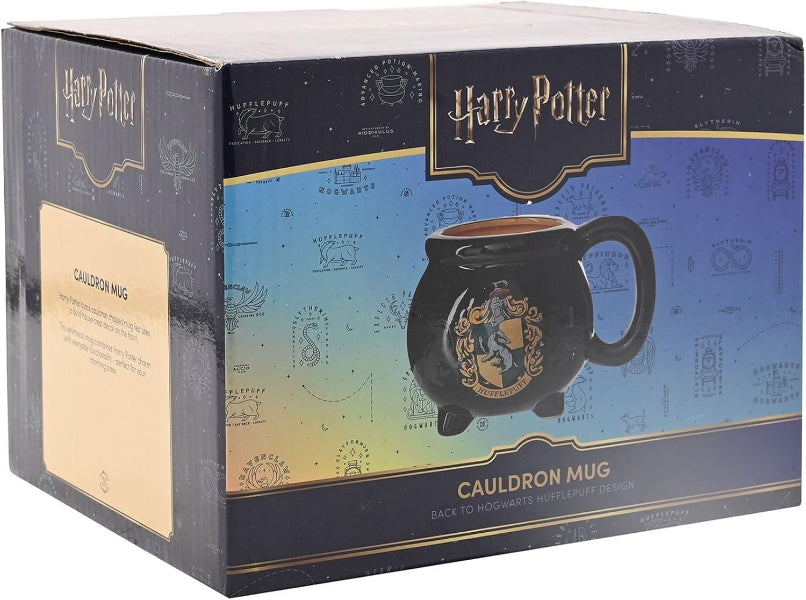 Boxed Harry Potter Cauldron Mug with mug illustration on a gradient blue and black background